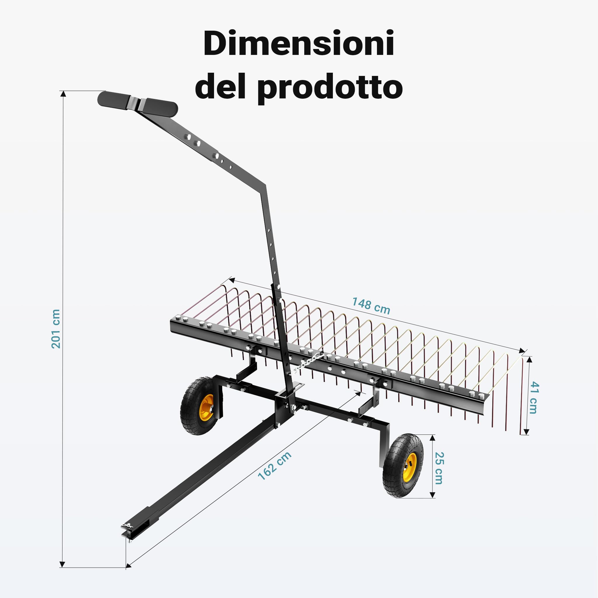 Wiltec Strigliatore a molle trainato per prato 60" Larghezza di lavoro 148 cm Arieggiatore per trattorini Quad