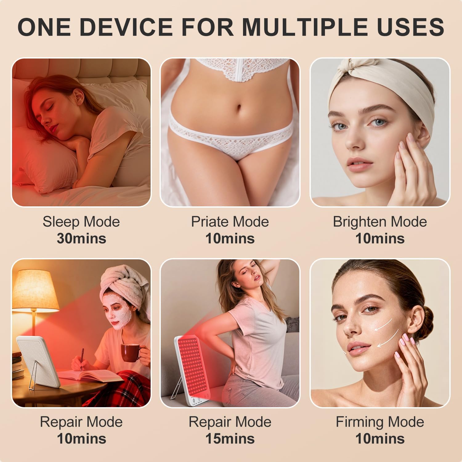 Red Light Therapy for Face and Body, Dual 660nm & 850nm Near Infrared Red Light Therapy Panel with Adjustable Stand and Timer, 3 Modes and 6 Brightness Levels,Ideal Gift for Family & Friends (white)