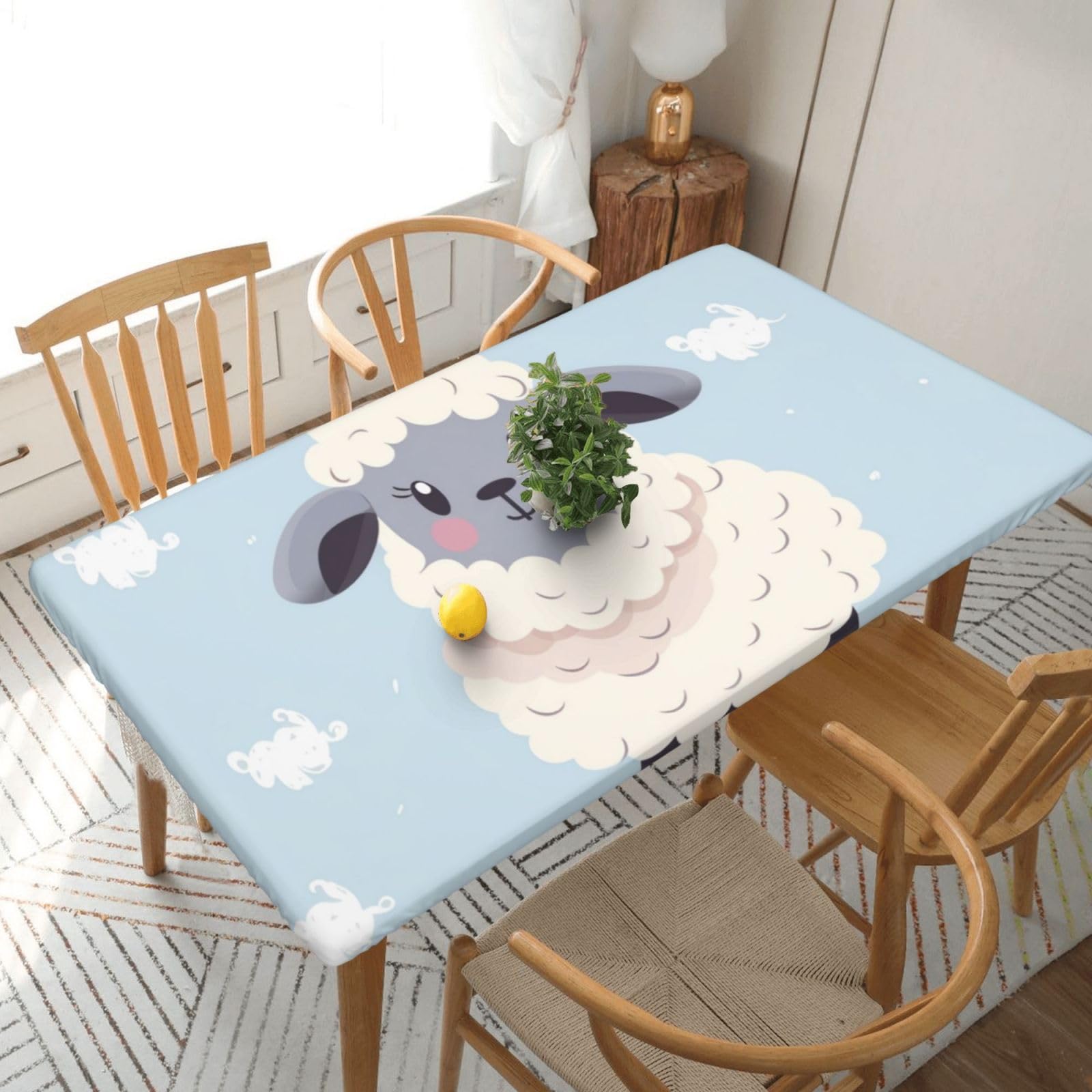 WPKJU Cute Cartoon Sheep Printed Tablecloths 5ft Rectangular Table Covers Washable Polyester Decorative Table Cloth for Dining Table Picnic Wedding