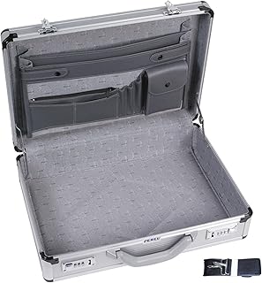 Perel Attachékoffer für Laptop und A4-Dokumente, mit 2 Zahlenkombinationsschlössern, Schulterriemen und verstärkten Ecken, perfekt für den täglichen Gebrauch, robust, aus Aluminium, grau, 460 x 335 x