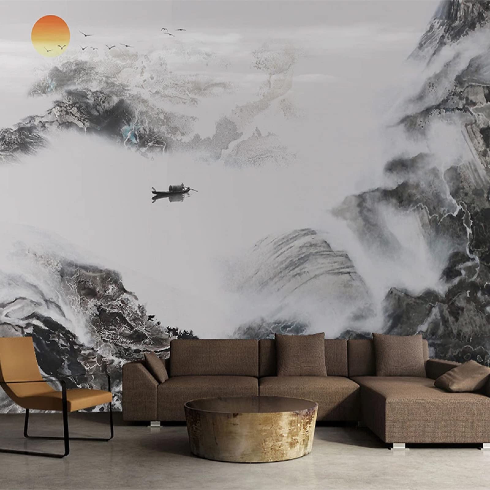 Papier peint classique style chinois encre de paysage peinture murale artistique