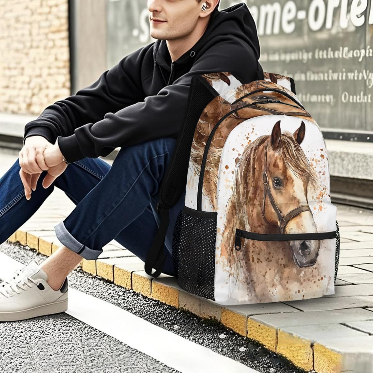 Pardick Kids Backpack for Girls Boys Watercolor Animals Horse Lightweight School Backpack for Kids Girls Boys Bookbags Elementary Toddler School Bags 14 inch Laptop Backpacks Casual Daypack,A-25