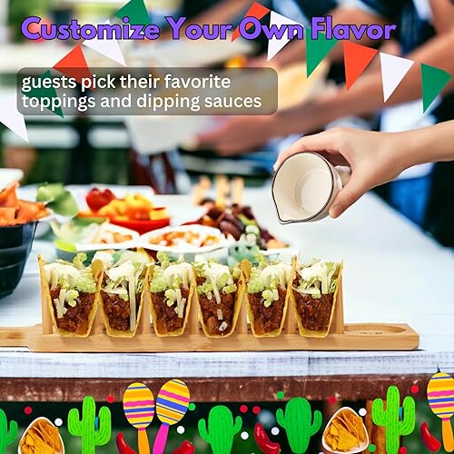 Miniatura 4 de Soportes para tacos de fiesta, estante de presentación de paquetes de tacos, bandeja de madera para tacos, cuenco de inmersión, esencial para bar de