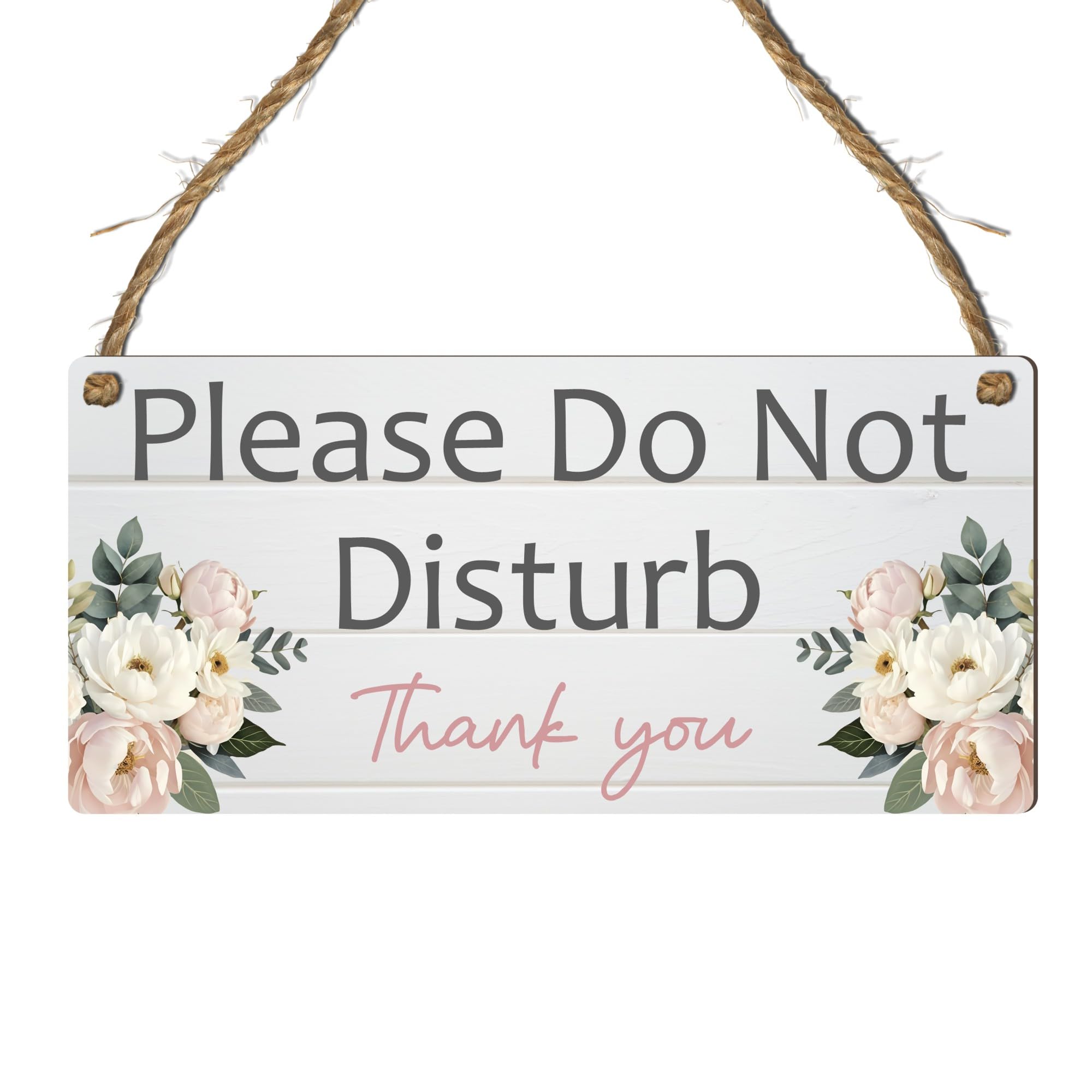 Please Do Not Disturb Hanging Sign – Rustic Wooden Effect Plaque with Floral Designs – Bedroom, Office, Spa or Therapy Room Door Sign (Pink Flowers, XXL: 56 cm (W) × 27 cm (H))