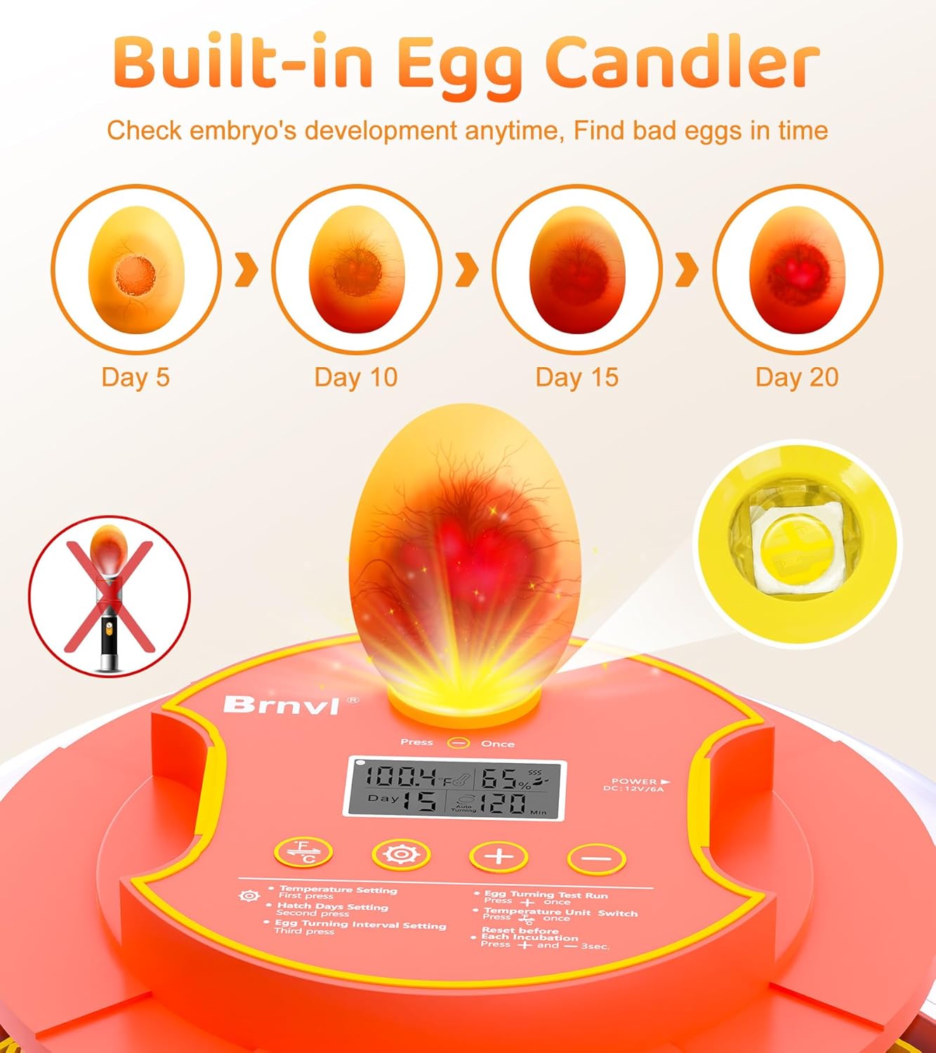 18 Egg Incubator with Automatic Egg Turning, Digital Temperature Humidity Control, Incubator for Hatching Eggs, 360° View Candler, Chicken, Quail, Duck, Goose, Turkey for Home & Farm