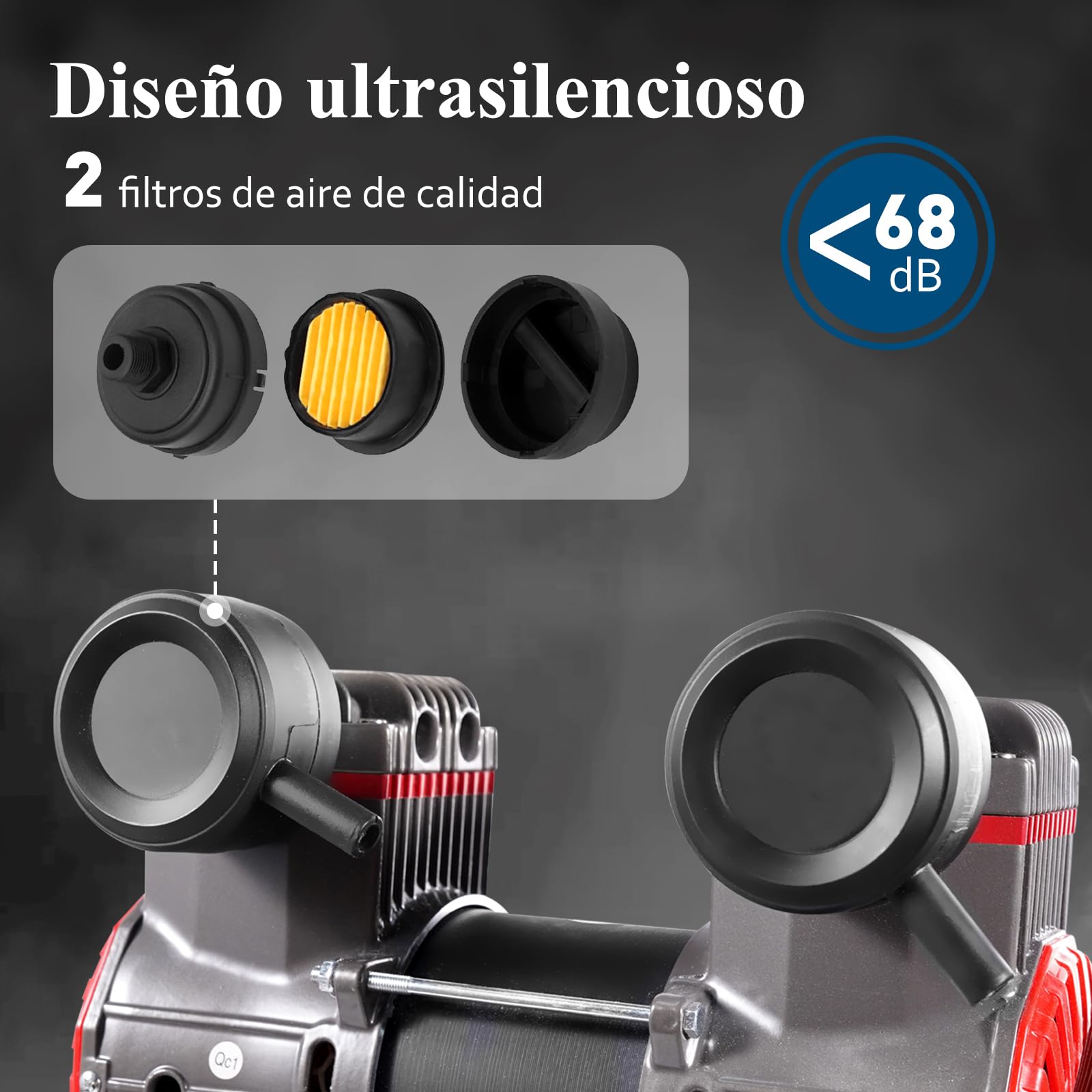 HYCHIKA Compresor Aire, Compresor Silencioso Portatil 8 Bar, 24L, 230V-240V, Sin aceite, 1100W Max, 24 Litros Compresor de Aire para Coche, Pulverización de pintura, Presión de escape regulable