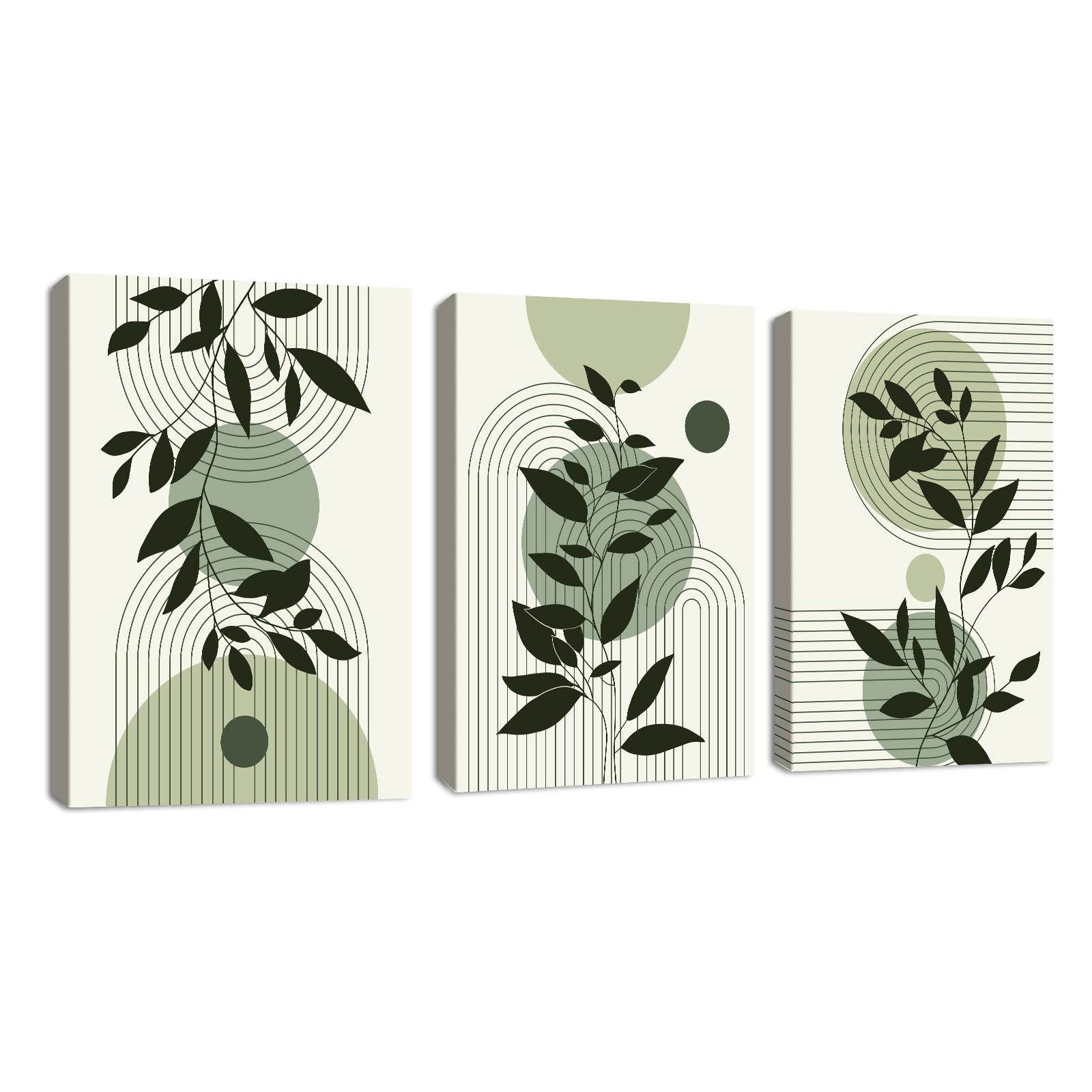 3 Pcs Boho Sage Green Framed Canvas Wall Art
