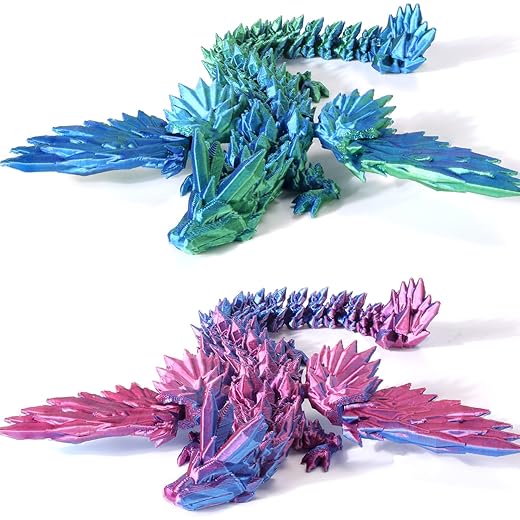 2PCS 3D Printed Dragon with Wings 9" Articulated Dragon Bookshelf Decor for Home Office