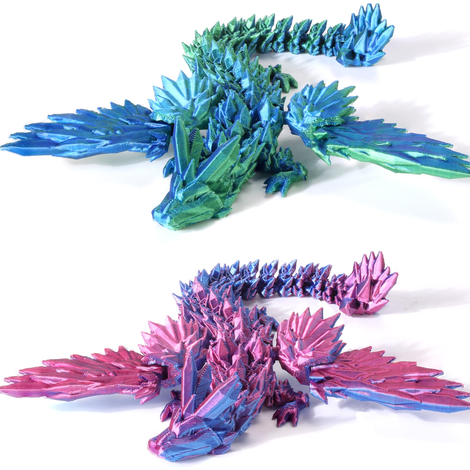 2PCS 3D Printed Dragon with Wings 9" Articulated Dragon Bookshelf Decor for Home Office
