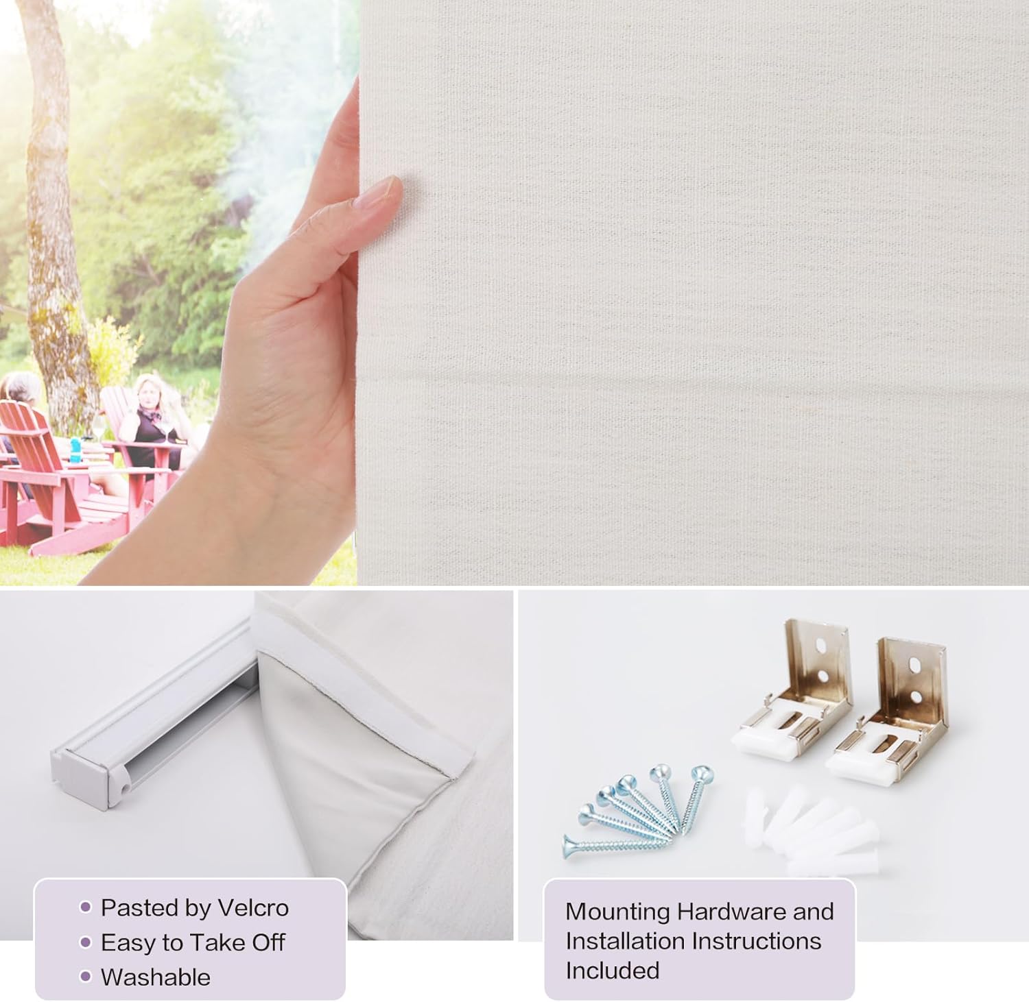 DEJAVU Cordless Linen Roman Shades for Windows, Washable Lined Fabric Roman Window Shades, Custom Blackout Light Filtering Roman Blinds for Doors, Kitchens, Bedroom, Living Room, White