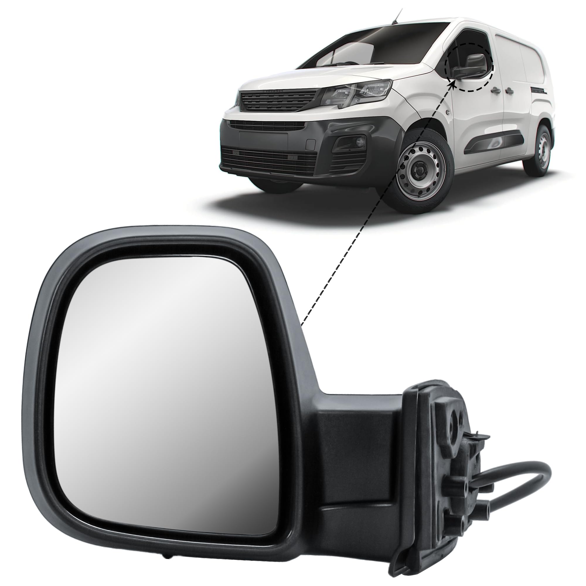 Espejo retrovisor exterior manualmente plegable, lado del conductor, eléctrico y calefactable, mate negro para Citroën Berlingo, Peugeot Partner, Opel Combo, Toyota ProAce City 16-24, Fiat Doblo