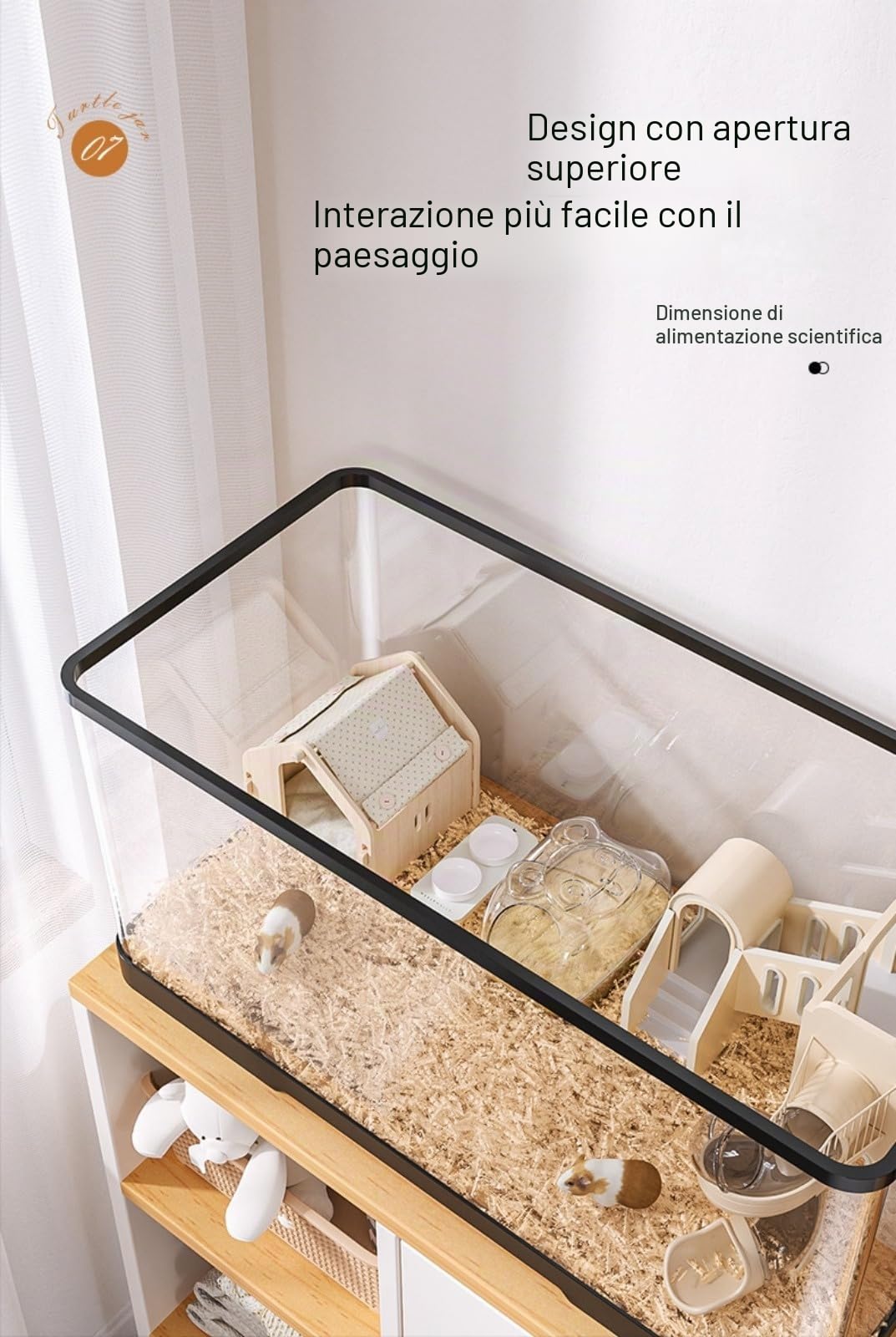 Gabbia Panoramica per Criceto 360° in Plastica - Casa Confortevole con Design di Aerazione, Telaio Incorporato, Villa Capanna