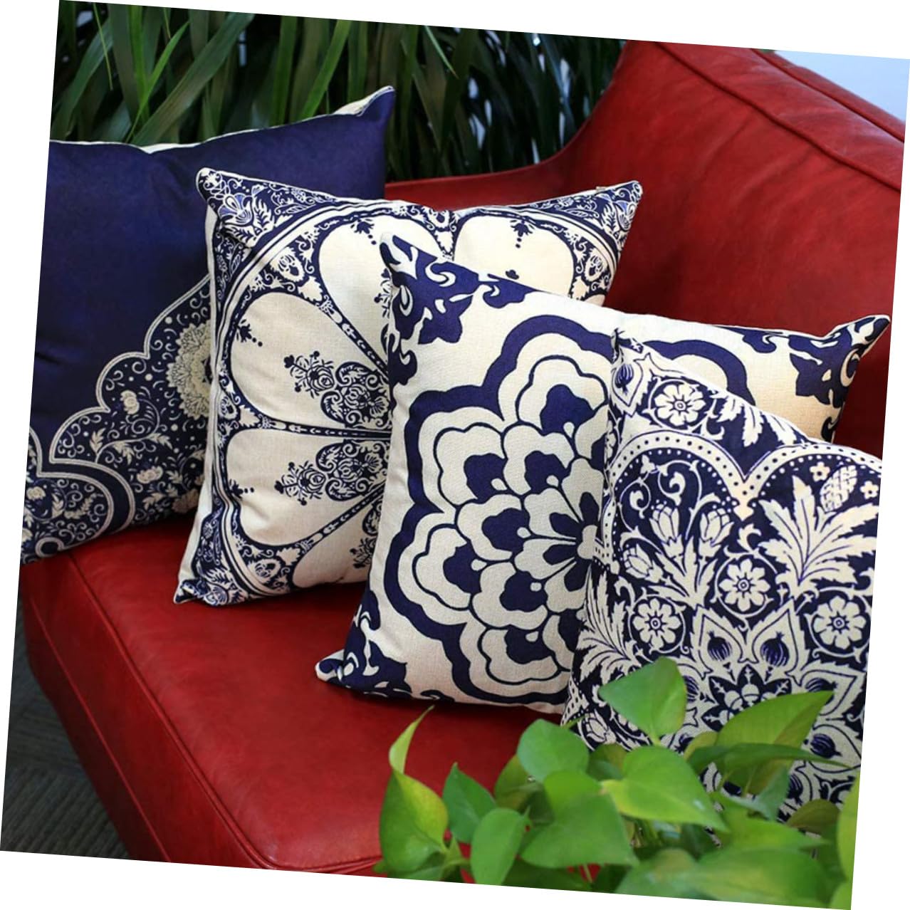 Baluue 4 pezzi Federe Cuscino Quadrate in Lino Cotone Copricuscini Divano Stile Cinese Floreale Ricamato Decorazione Casa Soggiorno Camera Ufficio