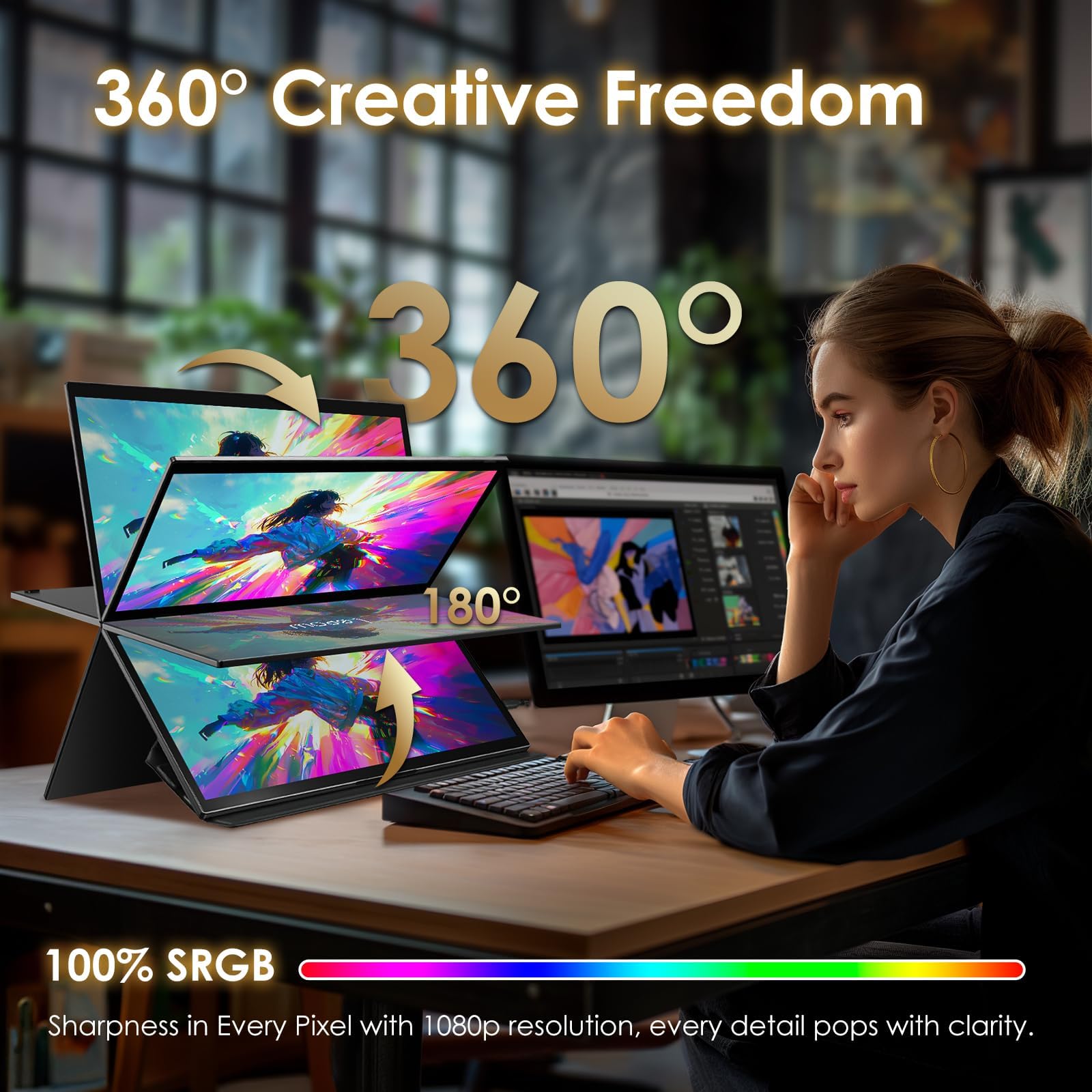 Lepow Portable Monitor 15.6'' 1080P USB-C Laptop Dual Screen