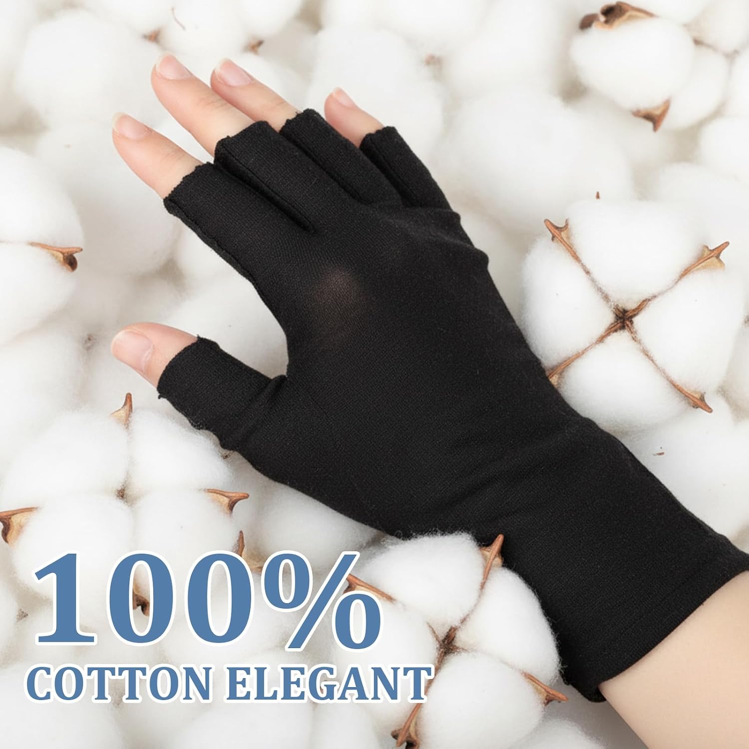 5 Pairs Cotton Moisturizing Gloves Black Fingerless Gloves Women Man Cut 5 Fingertips Touchscreen Friendly Soft and Comfortable Cotton Glove for Dry Hands Sleeping Hand Spa Treatment (Black)