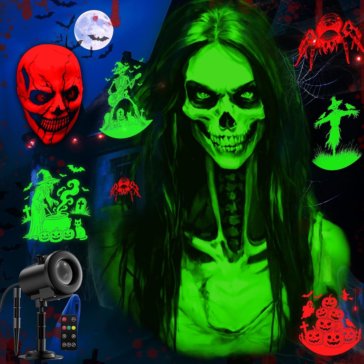 Weihnachten Deko Outdoor Innen, 3D Dynamische Halloween Projektor