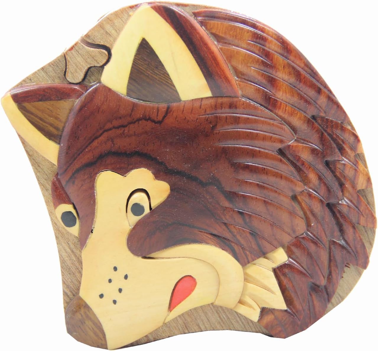 Handmade Wooden Intarsia Trick Secret Wolf Art Puzzle Box