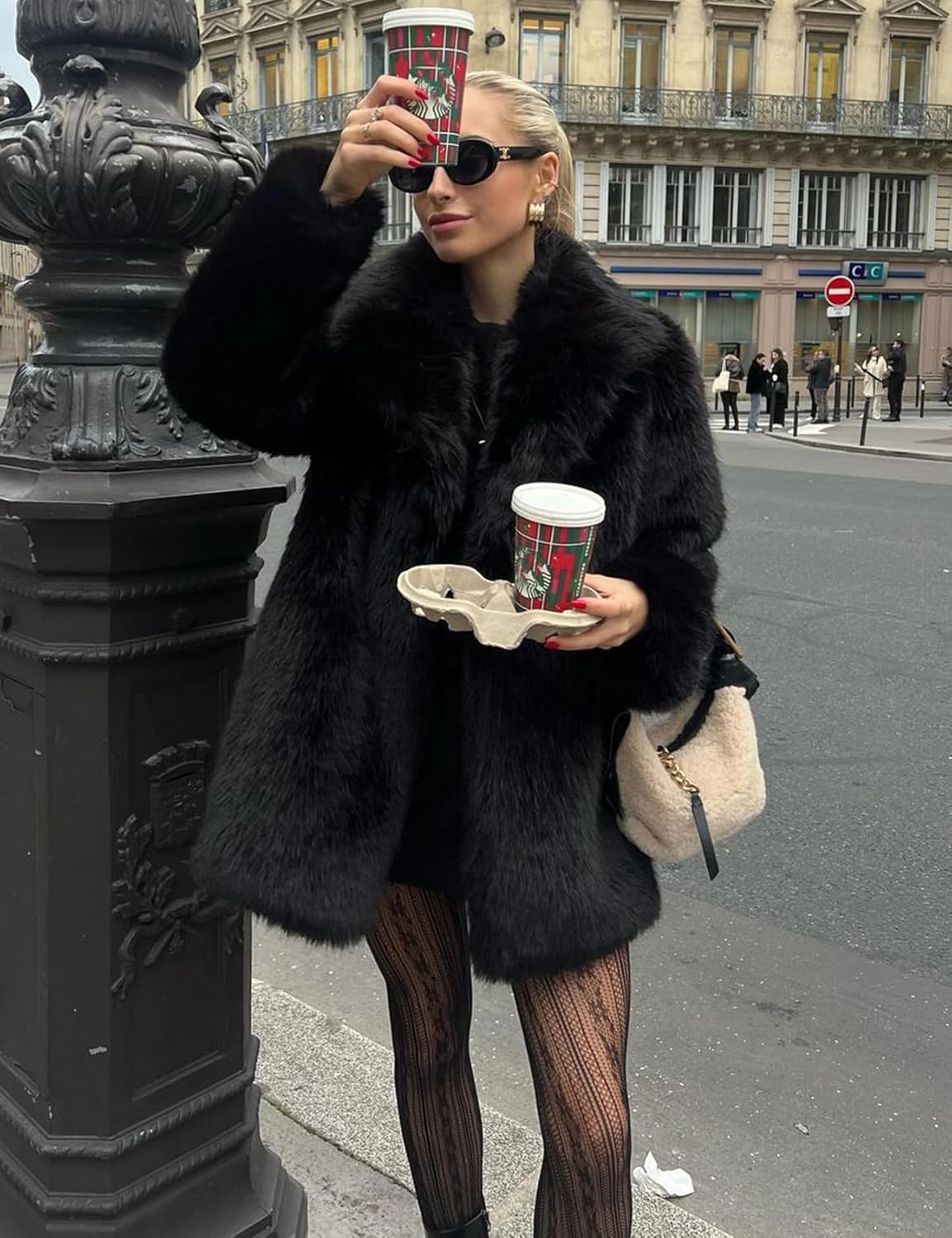 Wyeysyt Womens Faux Fur Coat Long Fluffy Shaggy Jacket Lapel Winter Furry Coats Fuzzy Outerwear - Image 5