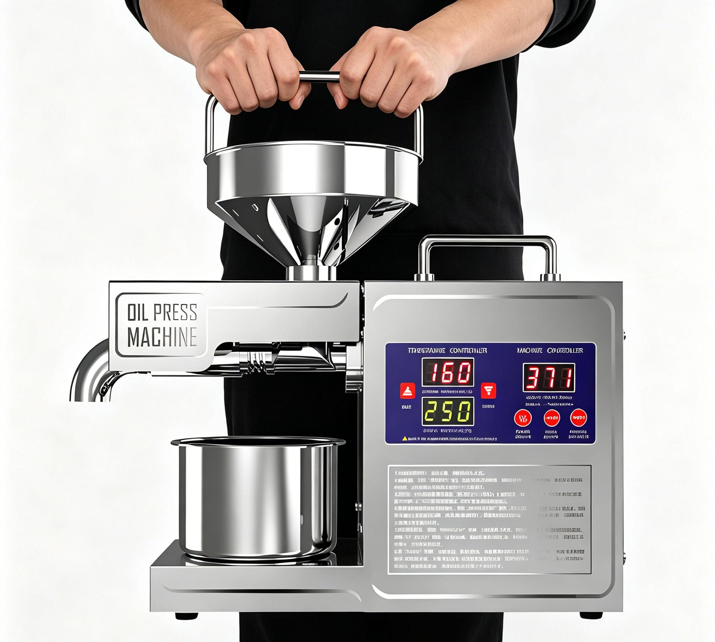DUMIPME LCD Digital Oil Press Machine, Automatic Temperature Control Cold & Hot Press Oil Extractor, Stainless Steel Oil Expeller for Home Commercial