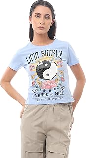 ريفين تيشرت عصري مطبوع من القطن سهل الارتداء للنساء بلون ازرق فاتح