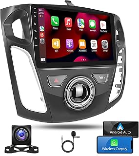 2G 32G Android Car Stereo for Ford Focus 2012-2018 with Apple Carplay, Rimoody 9 Inch Touch Screen Car Radio with GPS Navigation Bluetooth FM HiFi WiFi Android Auto + AHD Backup Camera