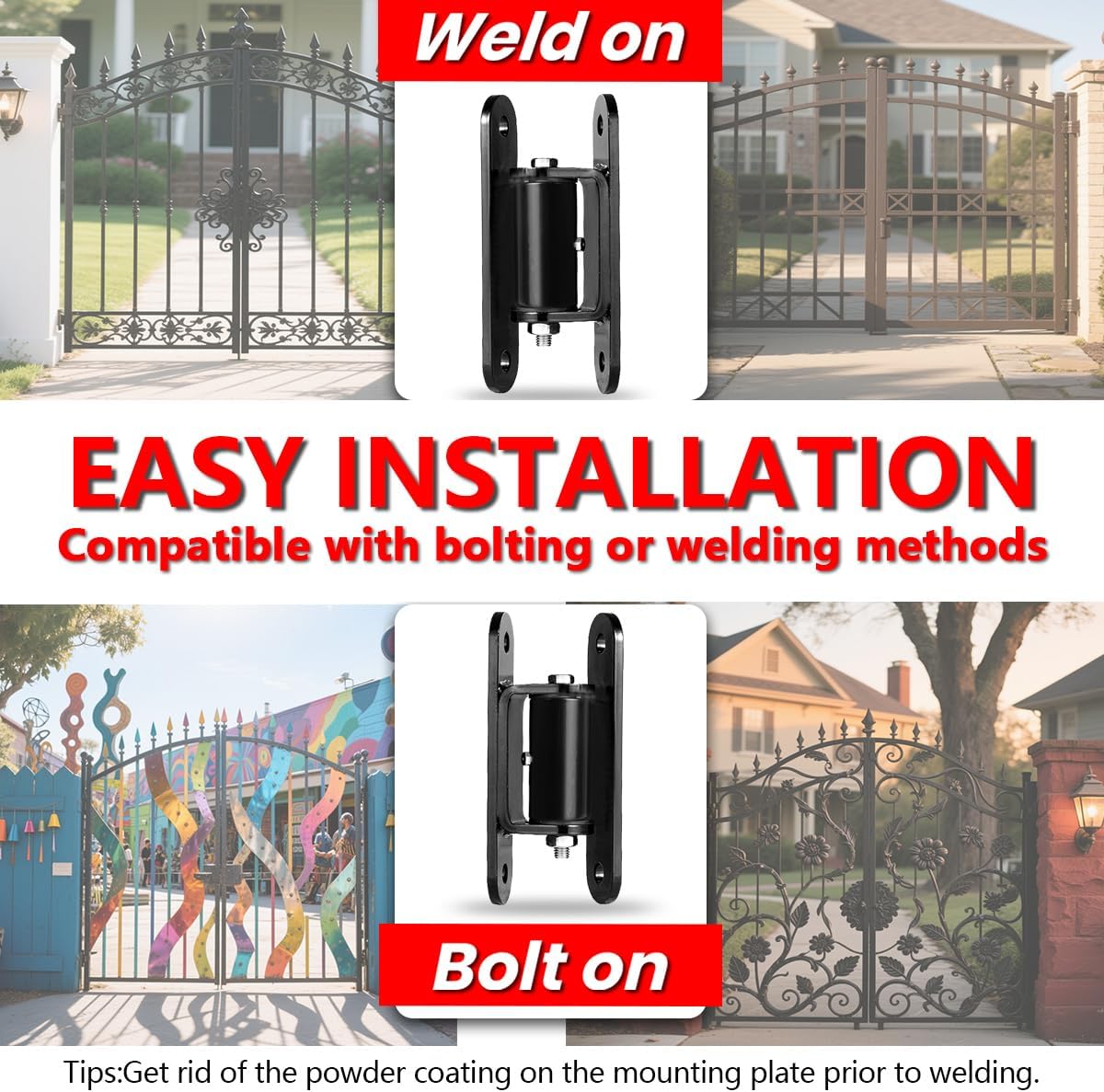 2 Pack Heavy Duty Outdoor Gate Hinges with Sealed Bearings, Bolt On Design for Large Heavy Driveway Gates Adjustable Yoke Pivot for Perfect Fit Supports Up to 1100 Lbs (Type B)