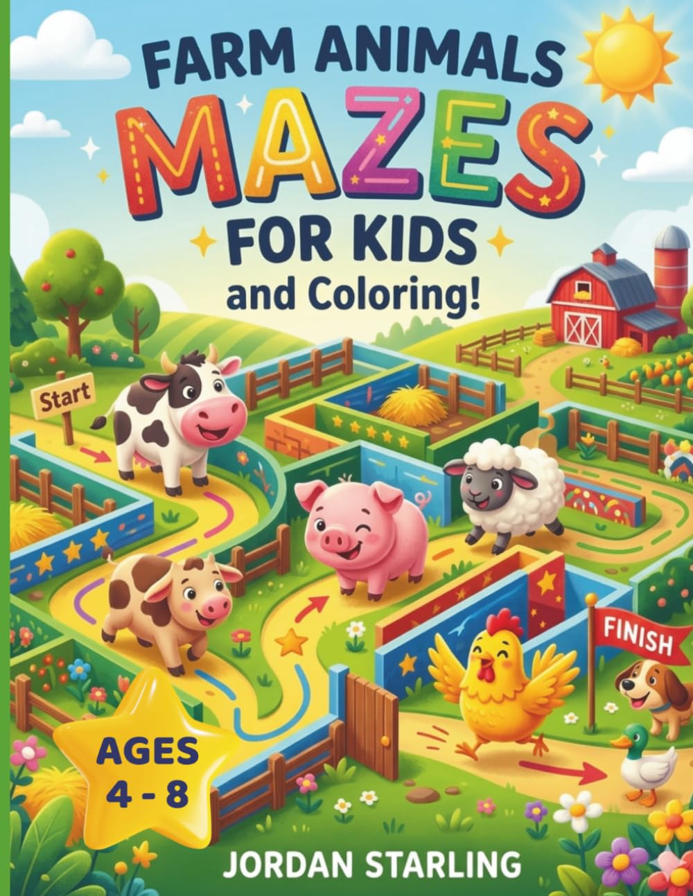 Farm Animals Mazes for Kids and Coloring!: 100 Cute Animal Mazes and Coloring Fun, Brain-Boosting Activities for Kids Ages 4–8