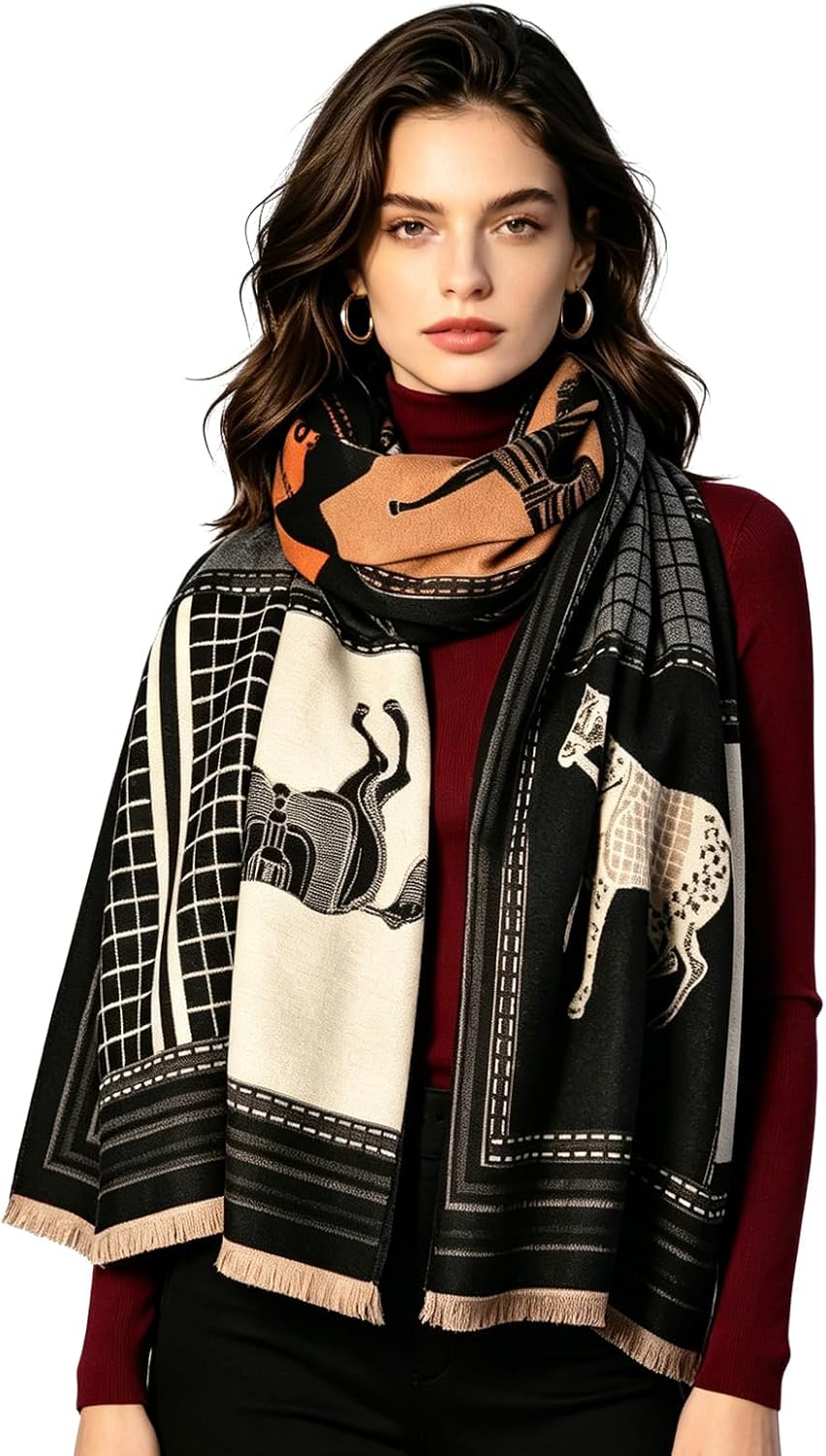 WaJuemy Winter Scarf for Women Dressy Evening Pashmina Shawl Wraps Open Front Poncho Blanket Fashion Travel Shawls Cape Wrap