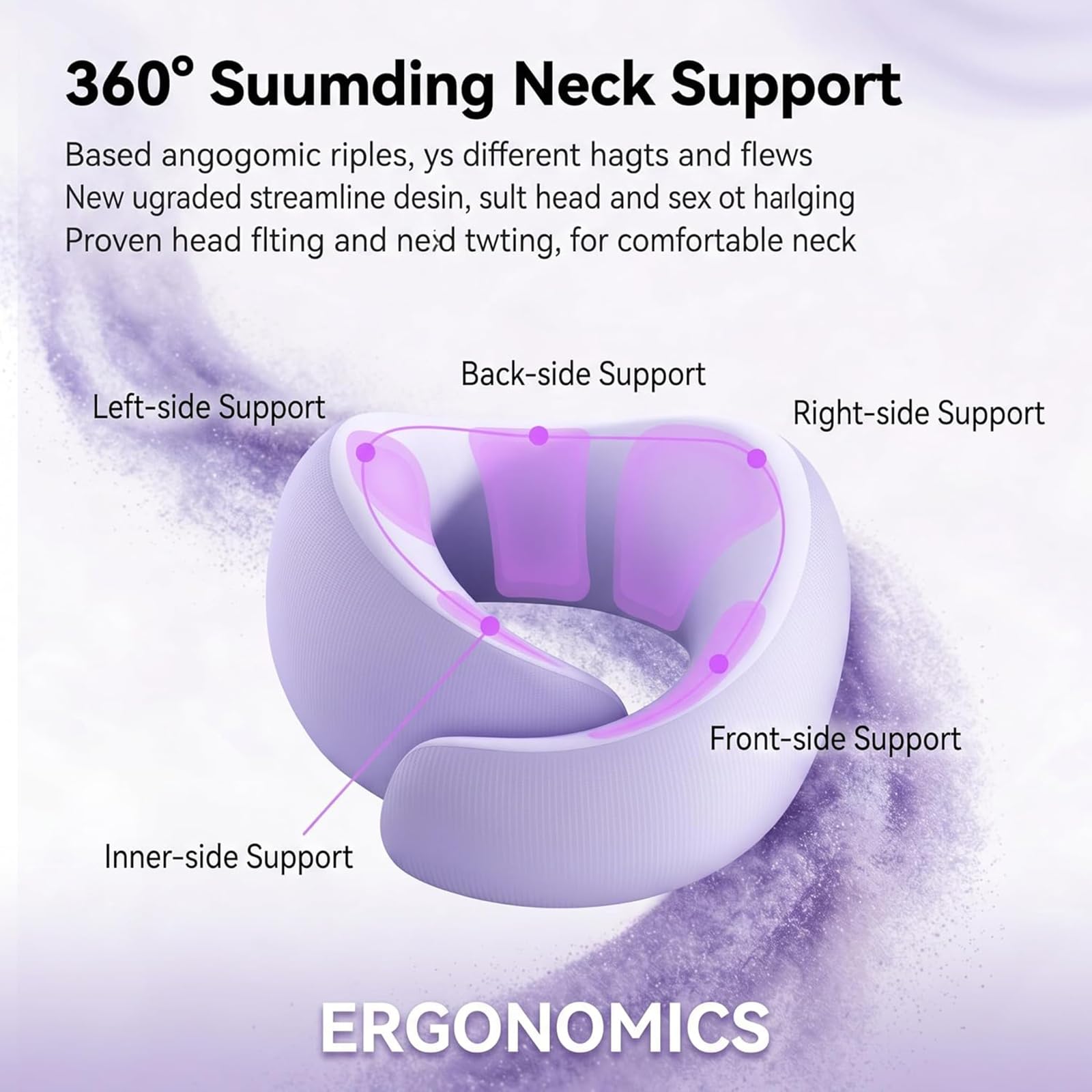 Almohada De Viaje para El Cuello, Portátil Dormir En Avión | Espuma viscoelástica de alta calidad, diseño ergonómico, soporte de 360°, laterales asimétricos, para avión, coche y oficina