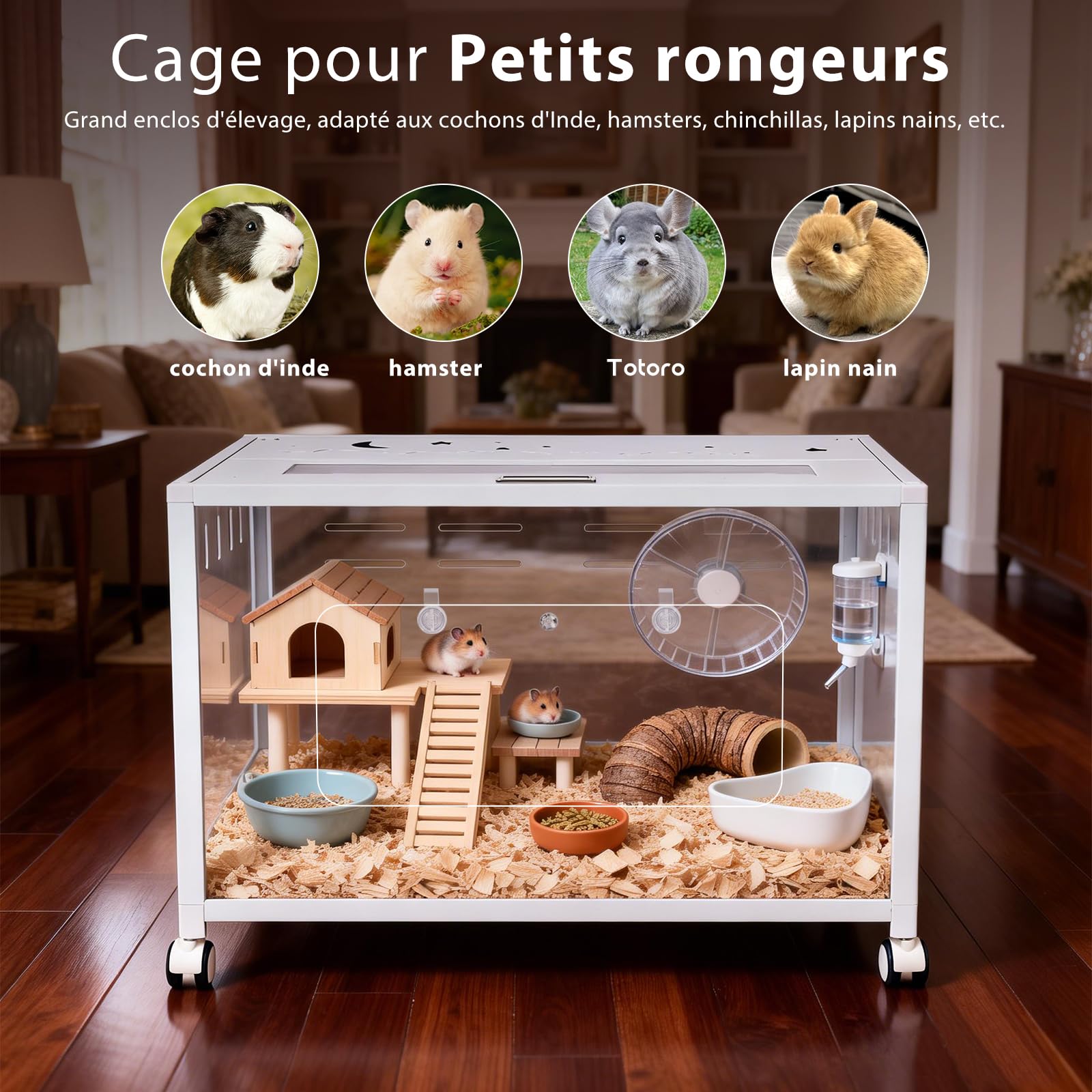 Grande cage pour hamster en métal 80 x 50 x 55 cm Cage à rongeurs avec roues, stable, blanche