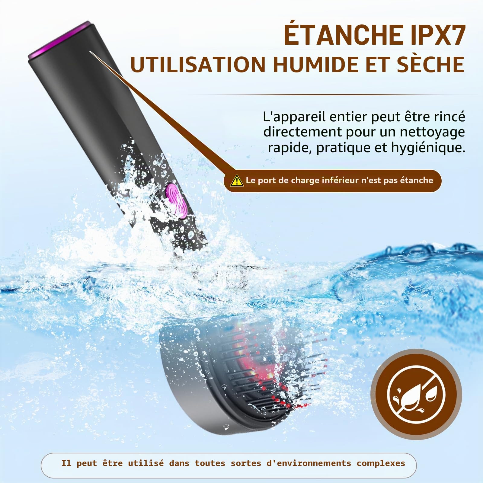 Brosse Massage Cuir Chevelu, Masseur de Tête Électrique, Scalp Massager Applicateur Huile Cheveux avec Lumière Rouge, 3 Modes de Massage, Étanchéité IPX7, pour Détente du Cuir Chevelu (Gris)