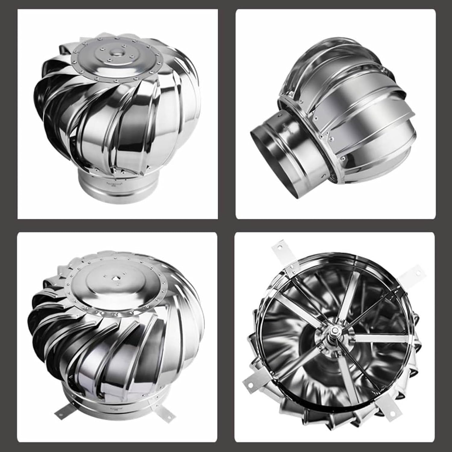 Stainless Steel 304 Roof Wind Rotating Turbine Cap Vent - 4 8 10 12Inch Roof Vents - Attic Air Vent Exhaust Wind Turbines Cap Roof Flue Vent - Ventilating Fan, 400mm/15.7in