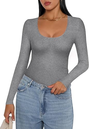 Ekouaer Camisa de manga larga para mujer, cuello redondo, ajustada, básica, térmica, capa base, tallas XS-XXL
