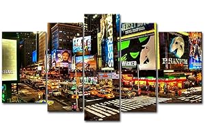 So Crazy Art Modern City Broadway Street Canvas Painting 24x48in Black and...