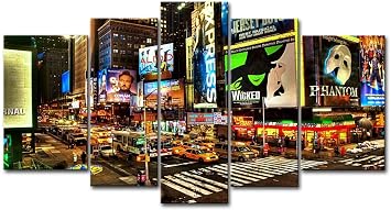 So Crazy Art Painting, Wall Art City Night Broadway Street, Modern Decoration Print on Canvas, 5 Panels, Oil for Home Bedroom Living Room Bathroom Decor