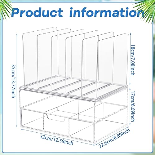 Miniatura 2 de Yeaqee Organizador de escritorio de acrílico transparente y accesorios, organizador de archivos para escritorio con cajón deslizante, bandeja doble,