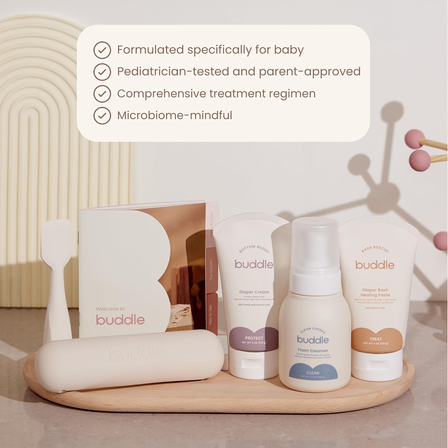 Buddle Diaper Rash, 6-Piece Kit, 40% Zinc Oxide Ointment, Diaper Cream, Foam Cleanser, Wipes, Paddle Pal Silicone Spatula & Bag