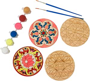 Make Your Own Rangoli Coaster Kit - DIY 4 Wooden Coasters for Holi, Diwali, and Party Decorations