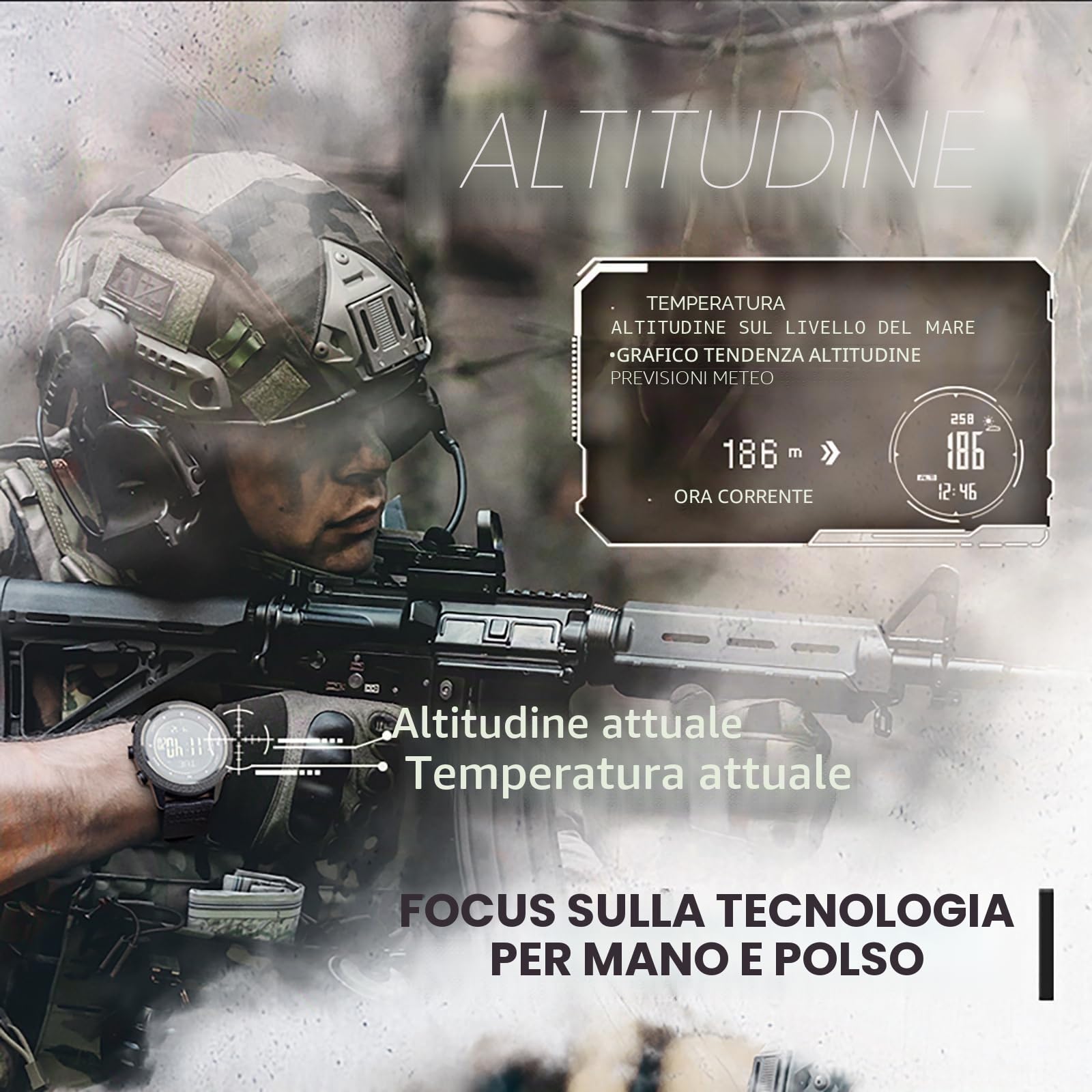 Orologio militare da uomo, bussola, altimetro, barometro, orologio digitale per attività all'aperto, contapassi, senza app e cellulare, orologio digitale robusto, orologio militare, orologio tattico,