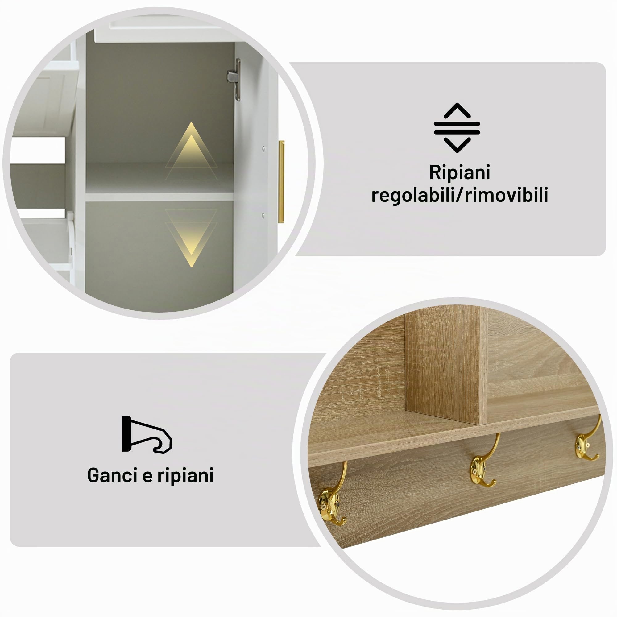 Set di 4 guardaroba con scarpiera, panca, appendiabiti da parete, specchio, set completo di mobili per corridoio e ingresso, dimensioni 139,5 x 35 x 166 cm (larghezza x profondità x altezza