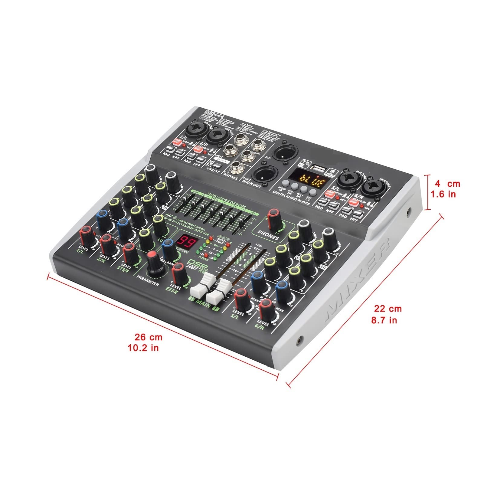 Genérico Mezclador De o, Alimentación Fantasma Independiente De 48 V, 99 Efectos Dsp, Grabación Y Podcasting por USB, Karaoke Doméstico