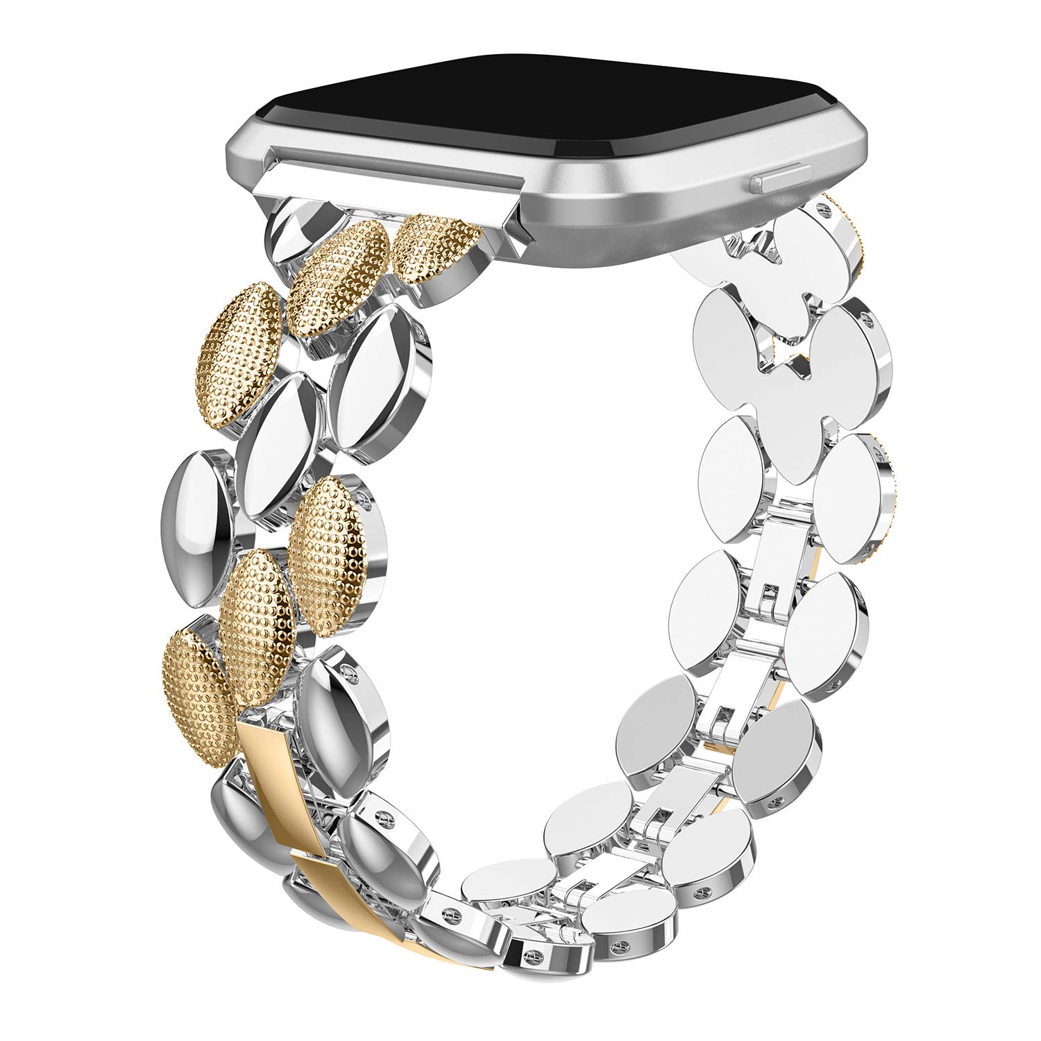 TOYOUTHS Metal Link Compatible with Fitbit Versa/Versa Lite/Versa 2 & Special Edition Bands for Women Men Strap Bracelet Wristbands Accessories 5.5-8 inches Silver+Gold