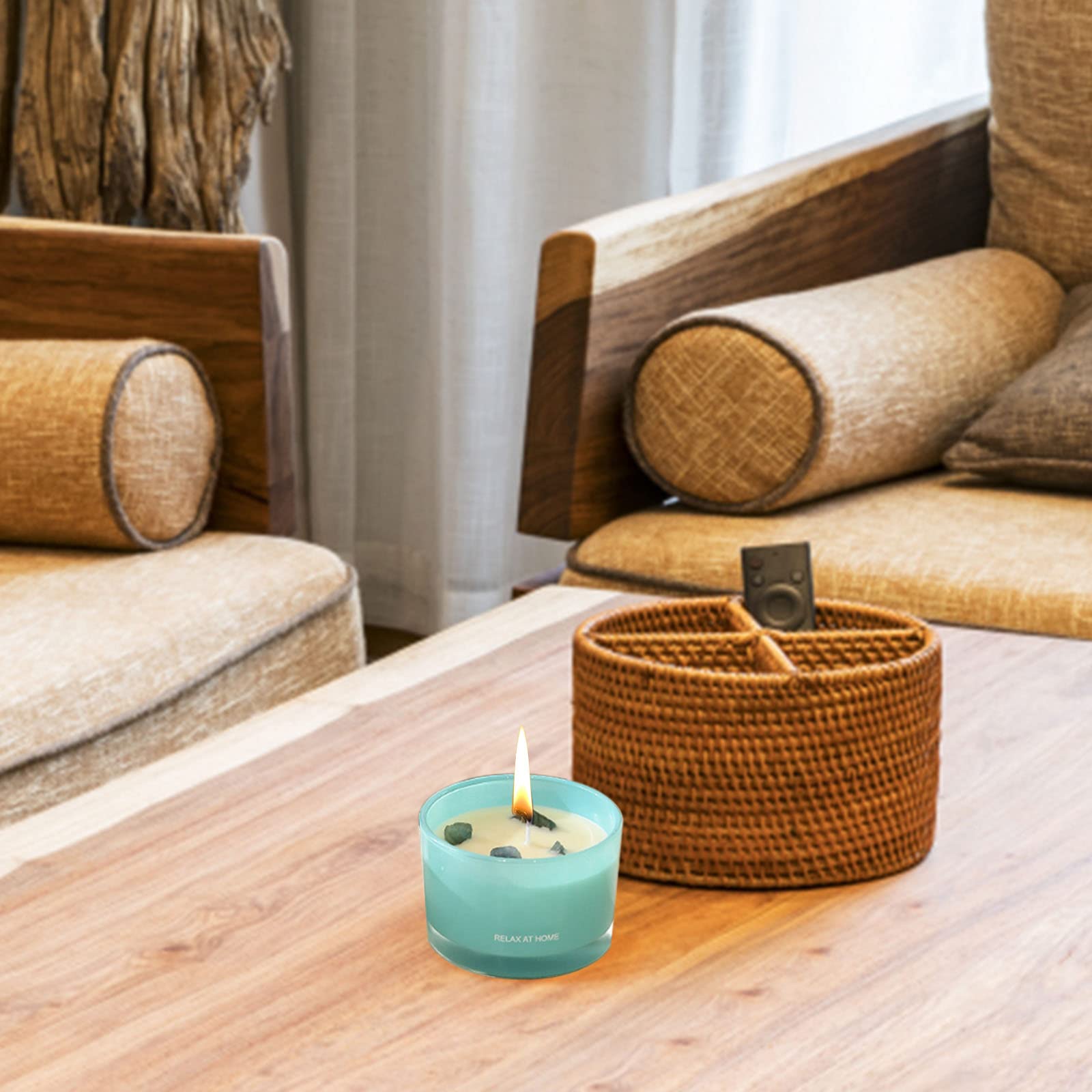 Vela de arena y niebla, bonita vela de Navidad, aromaterapia, vela de cristal perfumada a mano, adornos para el hogar, dormitorio, cumpleaños, portavelas de sandía, vela de limonada (azul, talla