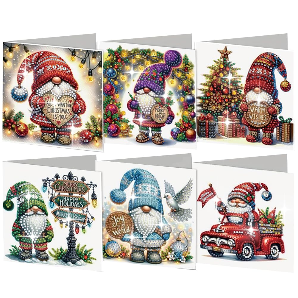 AMZGSHOP 6Pcs Diamond Painting Greeting Card Set, DIY Diamond Art Painting Cards, Rhinestone Diamond Art Mosaic Postcards for Family Friends Gift, Mosaic Handmade Creative Postcards