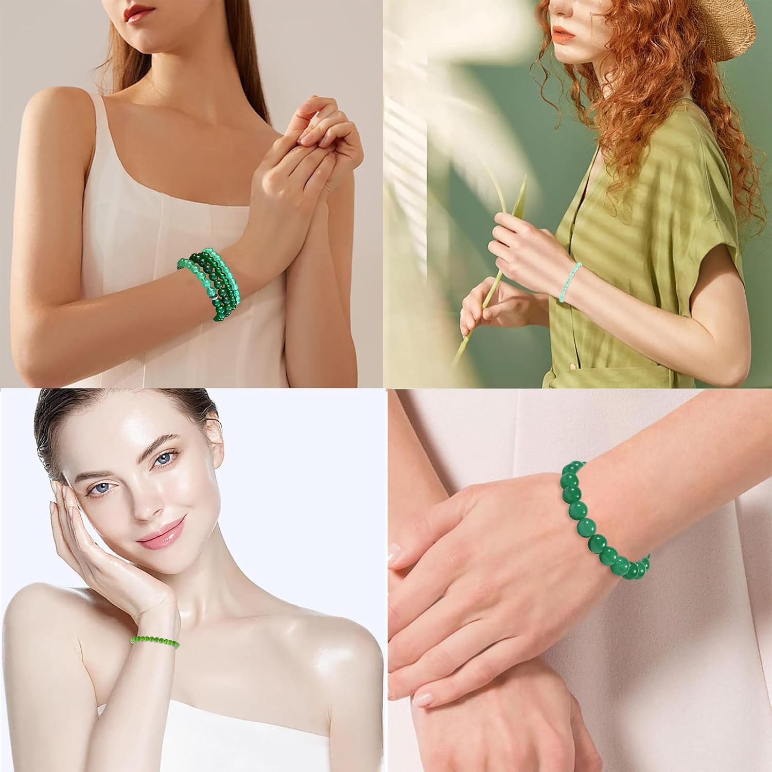 4pcs Natural Crystal Beaded Bracelet for Women,8mm Semi-Precious Healing Gemstone Bracelets 6mm Round Beads Stretch Anxiety Stress Relief Bracelet Spiritual Jewelry Gifts - Image 6