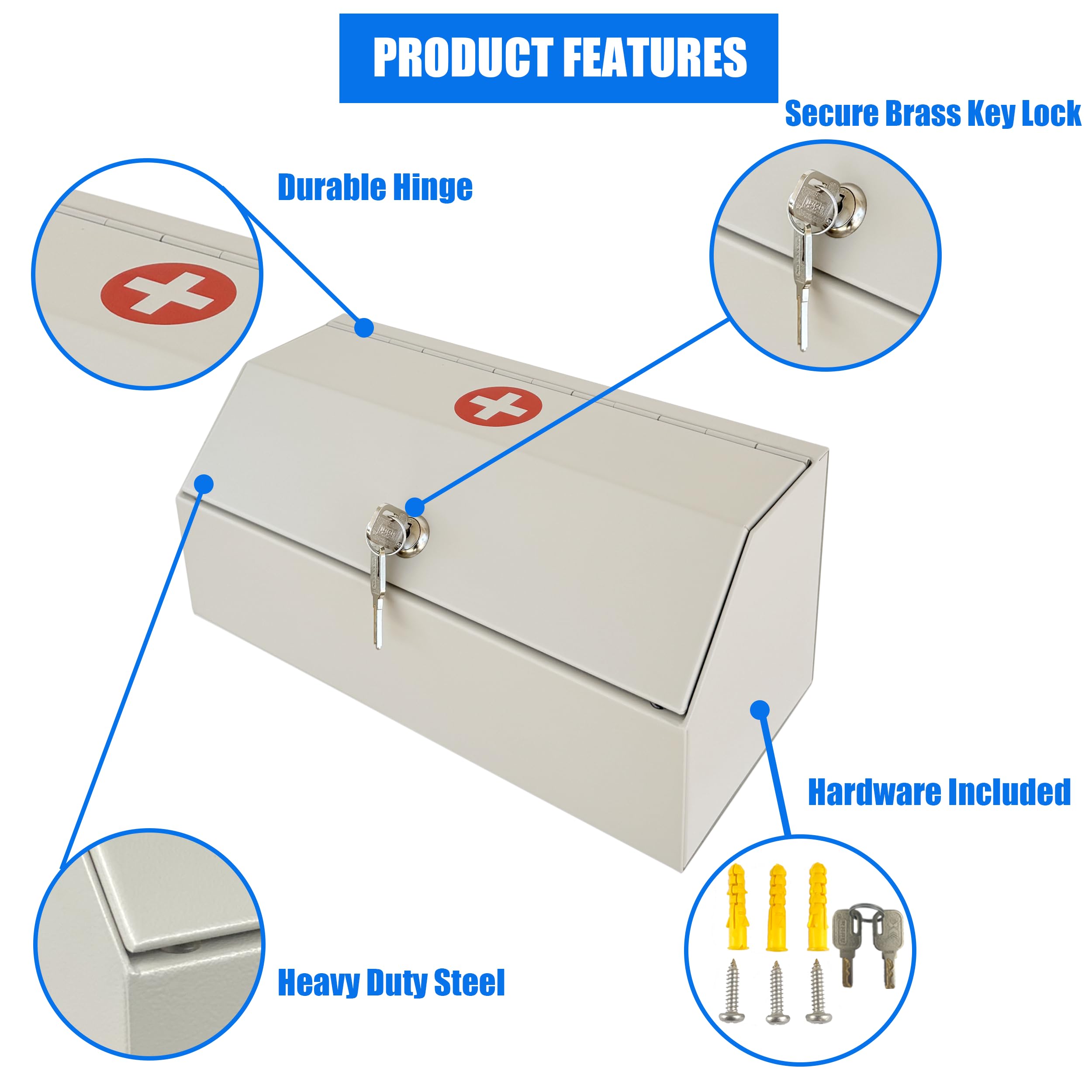 Caja de seguridad para medicamentos para almacenamiento seguro de medicamentos, 5.5 pulgadas de profundidad x 12.25 pulgadas de ancho x 5.25 pulgadas de alto, organizador de medicamentos con cerradura