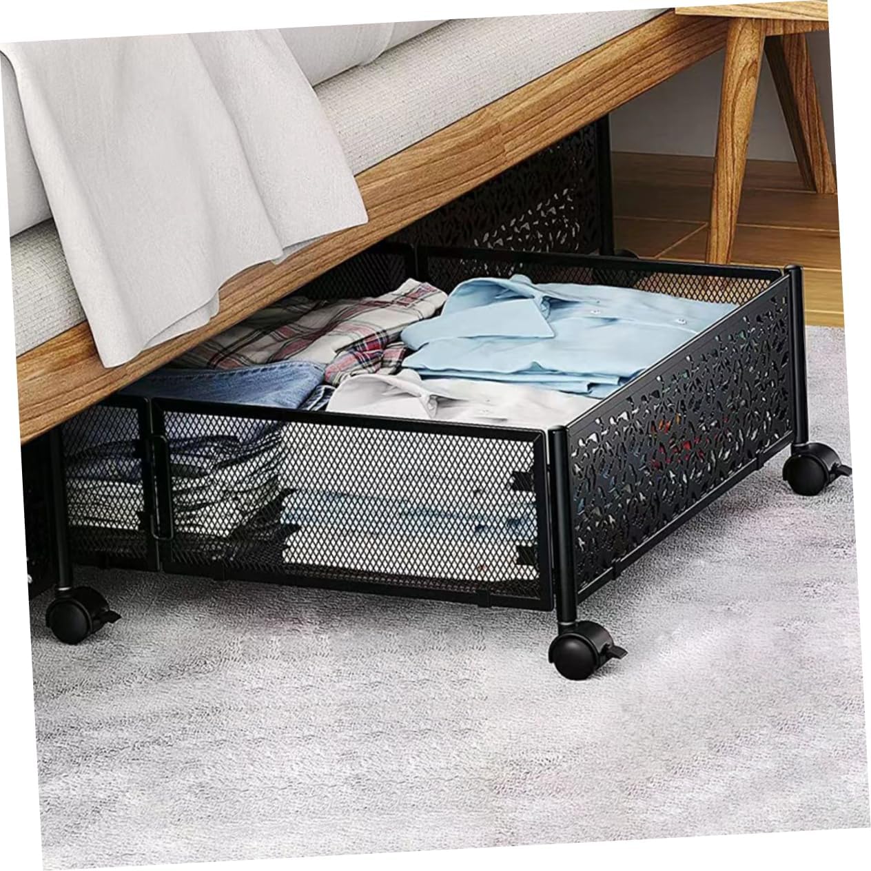 Space-saving under Bed Storage Rack Drawer Wheels Underbed Storage Bins for Bedrooms