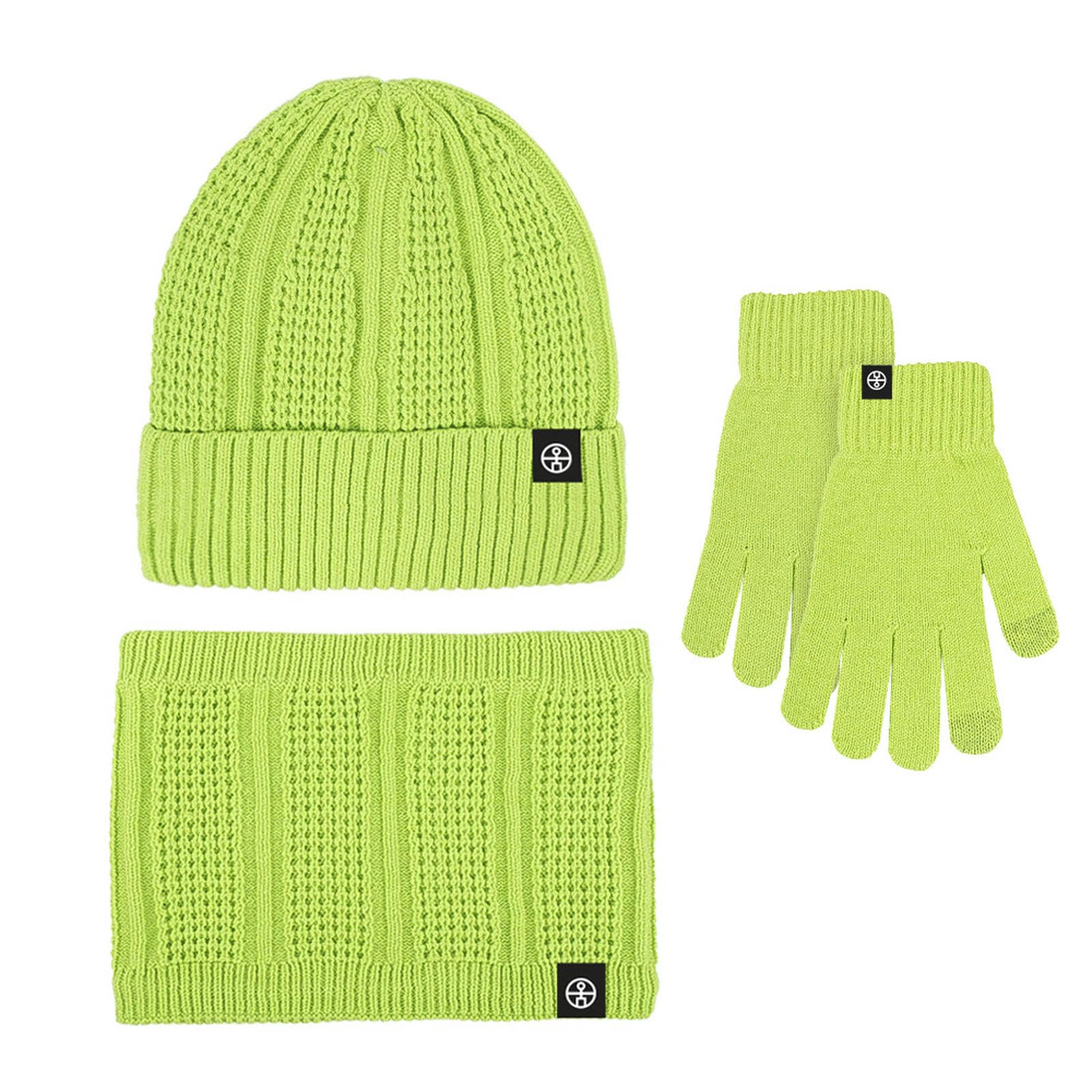 Wintermütze Schal Handschuhe Set Aus Strickmütze, Und Handschuhen Für Den Herbst Winter – Winddichtes Outdoor-woll- Fleecefutter-traumgrün