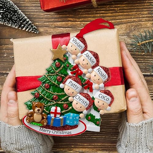 Miniatura 7 de Adornos de Navidad familiares personalizados con nombre para la familia de 5 banderines personalizados para árbol de Navidad, adorno de Navidad