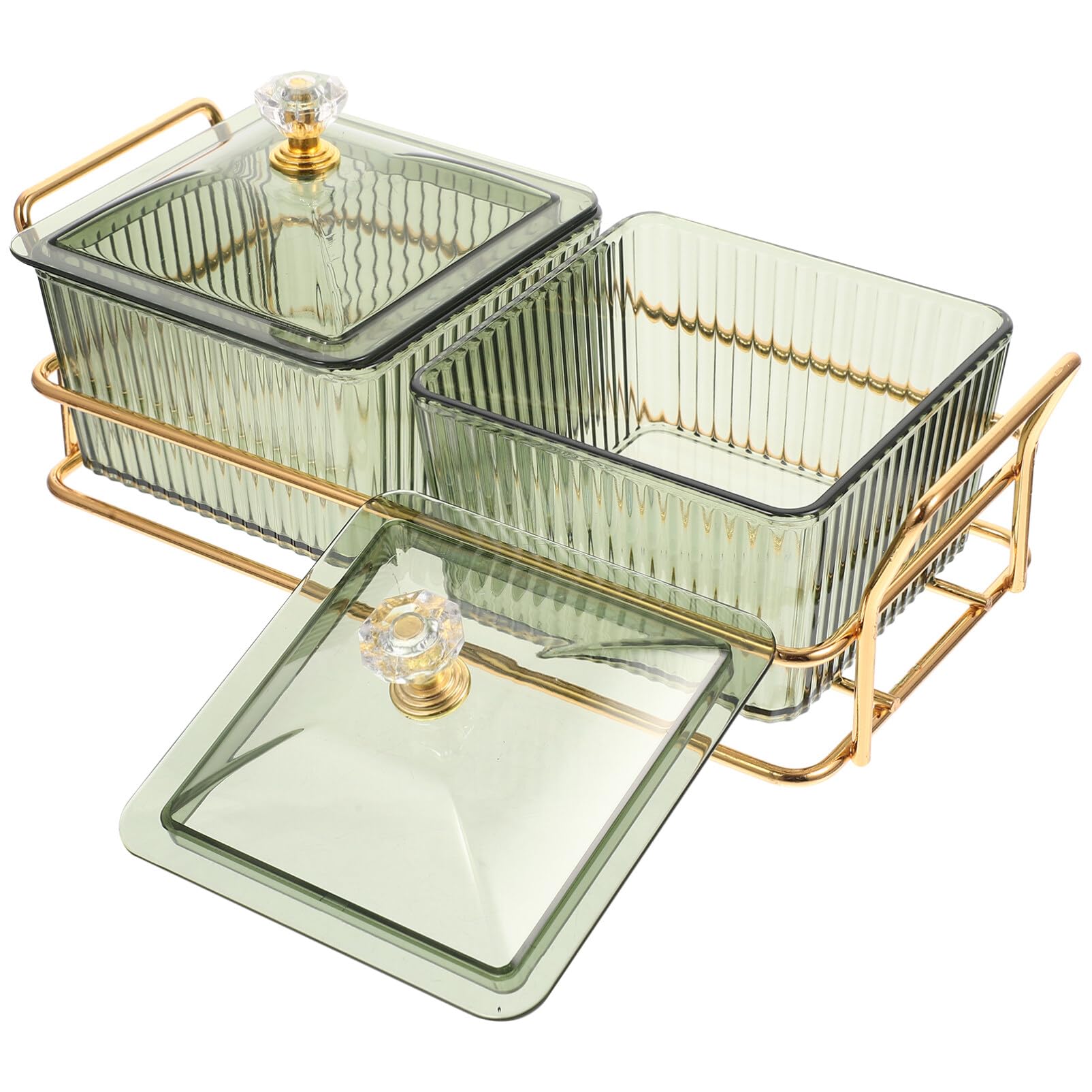 Cabilock Divided Fruit Plates with Lid Multi-grid Storage Plates Kitchen Fruit Dish Home Snack Serving Plates with Tray Party Food Storage Box